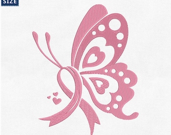 Butterfly Breast Cancer Embroidery Design, Awareness Ribbon Machine File, Cancer Awareness Embroidery File, Pink Ribbon, Instant Download