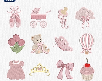 Mini Baby Girl Icons Bundle Embroidery Design, Coquette Balletcore Machine File, In My Girl Mama Era, Girl Mama Embroidery, Instant Download
