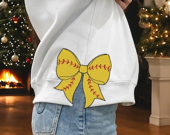 Softball Side Bow Machine Embroidery Design, Softball Coquette Bow Embroidery File, Softball Embroidery, Mama Softball, Instant Download
