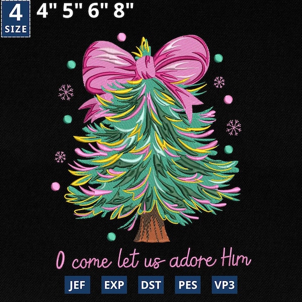 Archivo de bordado de Jesús para Navidad, Venid, adorémoslo, lazo de árbol de Navidad, Navidad cristiana, descarga instantánea