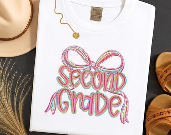 Second Grade Preppy Pink Bow Embroidery Design, Preppy Bow Back to School Machine File, Pastel Bow Grade Level Embroidery, Instant Download