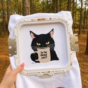 Is He Dead Yet Black Cat Embroidery, Dark Humor Design, Liberal Machine File, Democrat File, Political Design, Subtle FDT Embroidery Design