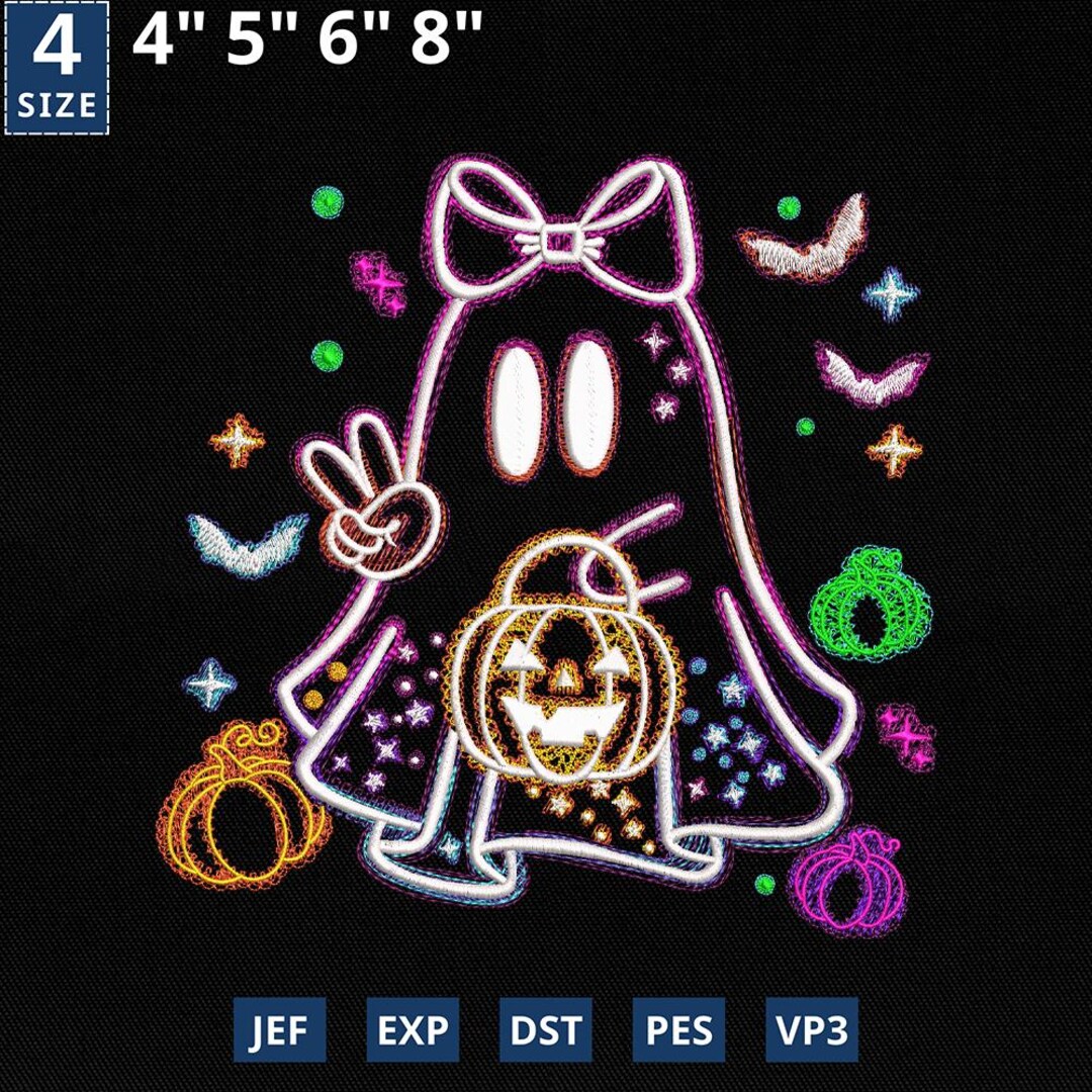 Embroidery Cute Neon Boo Ghost Design, Halloween Boo Coquette Bow ...