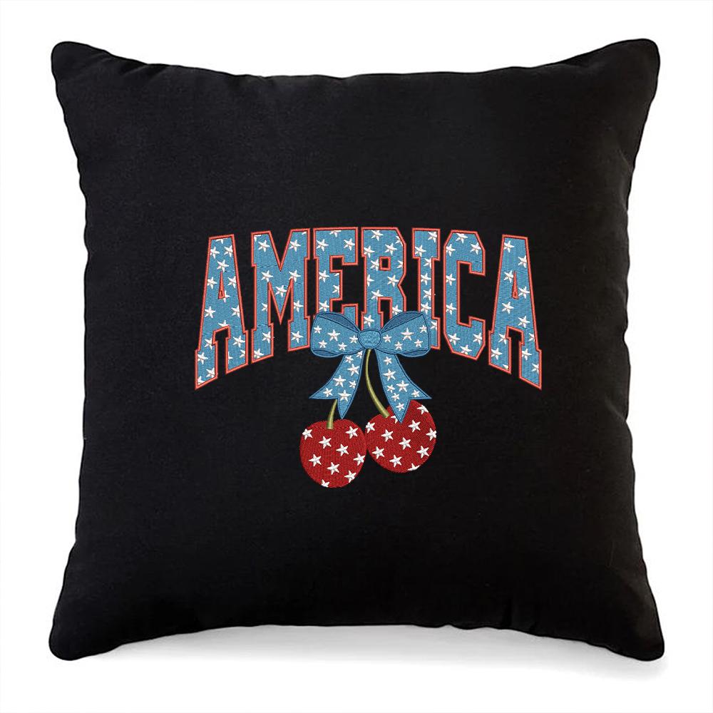 アメリカチェリー刺繍デザイン、コケットチェリーボウ刺繍、独立記念日