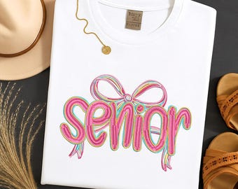 Preppy Senior Embroidery Design, Senior Coquette Bow Embroidery File, Pink Girly Graduation High School Sublimation, Instant Download