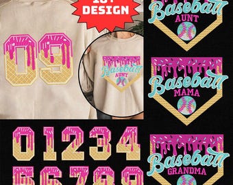 18 Bordados personalizados para mamás beisboleras, Bordado Baseball Mama Drip, Diseño Baseball Ice Cream Drip, Mamá beisbolera, Béisbol para el día del partido