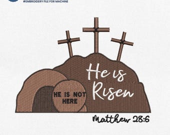 Er ist auferstanden Stickdatei, leeres Grab Jesus Stickdatei, Kreuz Palm Jesus, Christlich Religiös Ostern Sublimation, Instant Download
