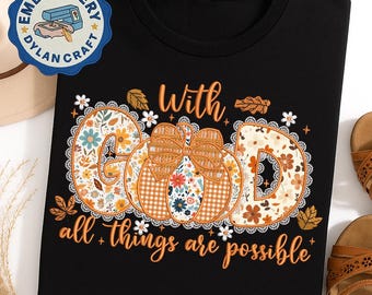 Christian Preppy Fall Applique Design, God with Pumpkin Embroidery, Preppy Fall Pumpkin Lace Machine File, Fall season, Instant Download