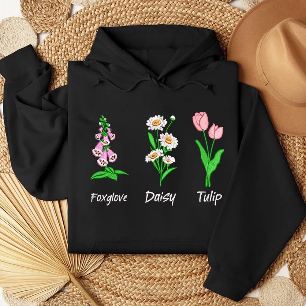 Flower Foxglove Daisy Tulip Embroidery Design, Subtle FDT Design