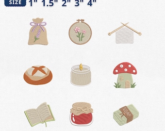 Mini Cottagecore Craft Icons Embroidery Bundle, Fairy Gardens Baking Herb Sachets Embroidery, Homemade Jams Machine File, Instant Download