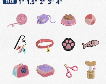 Mini Cat Mom Icons Embroidery Bundle, Cute Kitten Paw Fish Bone Embroidery File, Animal Care Machine File, Cat Lovers, Instant Download
