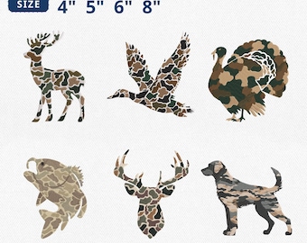 Camo Hunting Embroidery Bundle, Camo Deer Duck Turkey Fish Antler Hunting Dog Embroidery, Outdoor Hunter Machine File, Instant Download