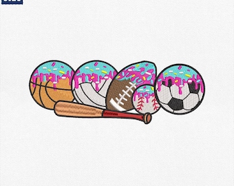 Diseño de bordado de goteo para la temporada del día del partido, bordado de helado deportivo, diseño de goteo de béisbol, helado de fútbol, helado de baloncesto goteando