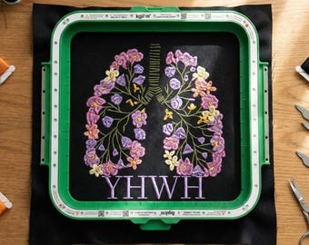 Floral Lungs Embroidery Design, Christian YHWH Cross with Flowers Machine Embroidery File, Spiritual Quote Machine File, Instant Download