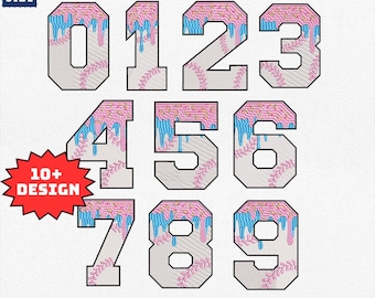 Diseño de bordado de números de béisbol con efecto de goteo de helado, bordado de números de cono de waffle, diseño de números de béisbol con efecto de goteo, béisbol para el día del partido