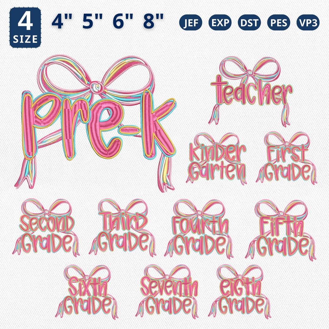Preppy Back to School Embroidery Bundle, Preppy Coquette Bow Embroidery ...