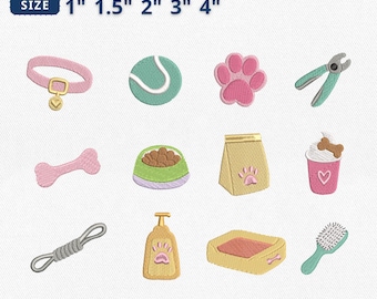 Mini Dog Mom Icons Embroidery Bundle, Pet Paw Bone and Collar for Puppy Lovers Embroidery, Animal Care Machine File, Instant Download