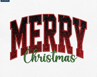 May include: A festive design featuring the words "MERRY Christmas" in a bold, arched font. The word "MERRY" is in a gradient red and black glitter effect, while "Christmas" is in green script. The design is available in various sizes, from 4 to 8 inches.
