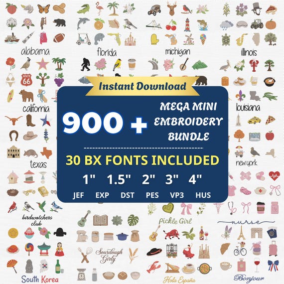 900+ Mega Mini Embroidery Bundle, Baby Girl, Birdwatching, State, Sourdough, Cheerleader, Plant Mom, Y2K Machine Files, Instant Download