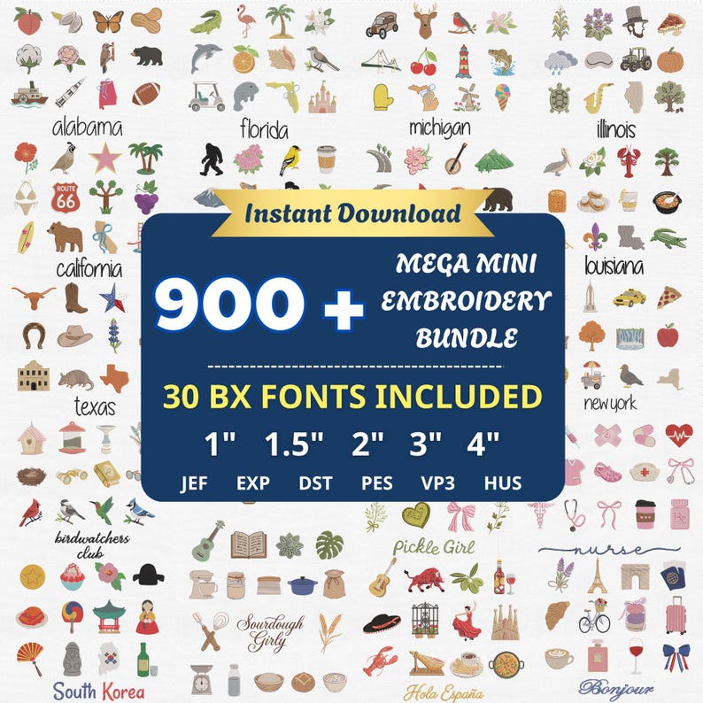 900+ Mega Mini Embroidery Bundle, Baby Girl, Birdwatching, State, Sourdough, Cheerleader, Plant Mom, Y2K Machine Files, Instant Download image 1