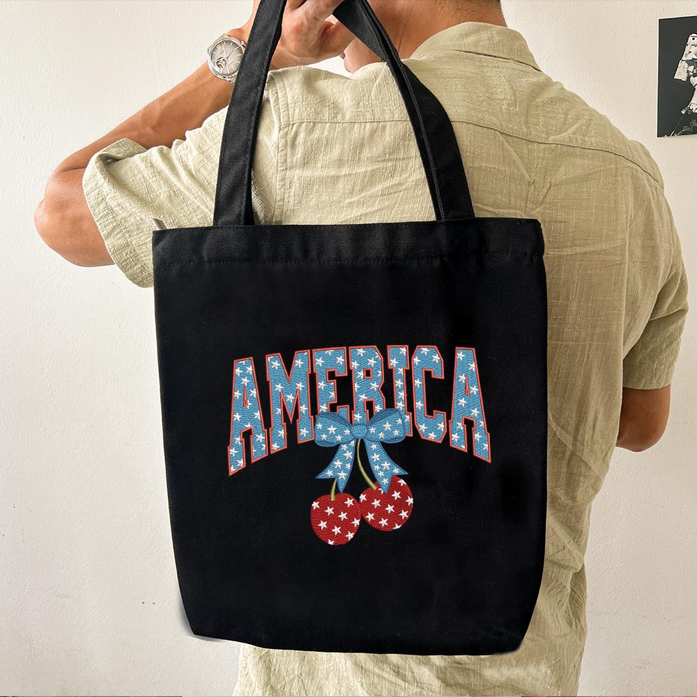 アメリカチェリー刺繍デザイン、コケットチェリーボウ刺繍、独立記念日