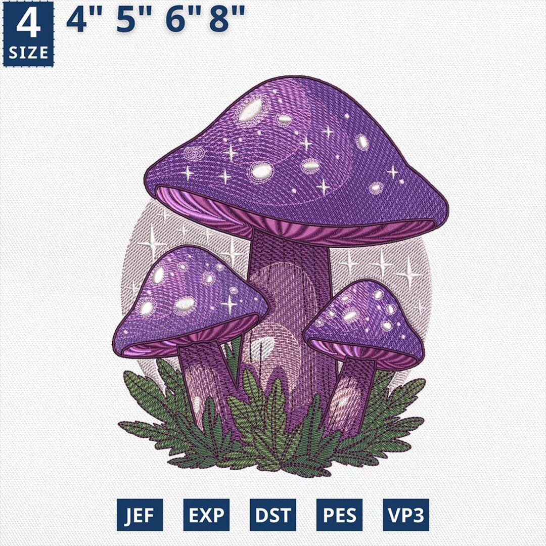 Purple Mushroom Embroidery Design, Magical Fungi Machine