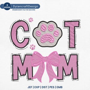 Motif de broderie maman chat, fichier de broderie fête des mères pour Machine, motif de broderie maman chat dessin animé, téléchargement immédiat