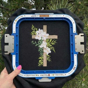 Christian God Embroidery Design, Spring Flower Sublimation Designs, Easter Christian Crucifix Embroidery, Cross Greenery Design