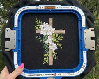 Christian God Embroidery Design, Spring Flower Sublimation Designs, Easter Christian Crucifix Embroidery, Cross Greenery Design