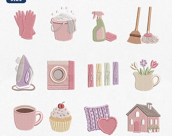 Mini Stay At Home Mom Icons Bundle Embroidery Design, Cleaning Homemaker Machine File, Tradwife Domestic Housewife Design, Instant Download