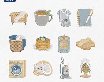 Mini Sunday Reset Icons Embroidery Bundle, Cozy Weekend Self Care Machine File, CleanTok Chore Laundry Aesthetic Design, Instant Download