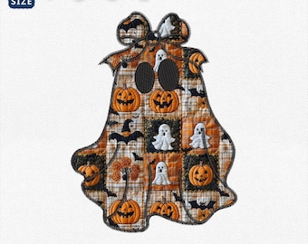 Patchwork Ghost Applique Embroidery Design, Fall Halloween Machine File, Girly Spooky Season File, Zigzag Stitch Applique, Instant Download