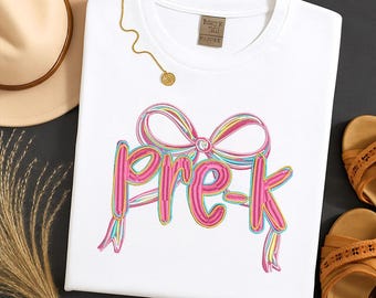 Pre-K Preppy Pink Bow Embroidery Design, Preppy Bow Back to School Machine File, Pastel Bow Grade Level Embroidery, Instant Download, Pes