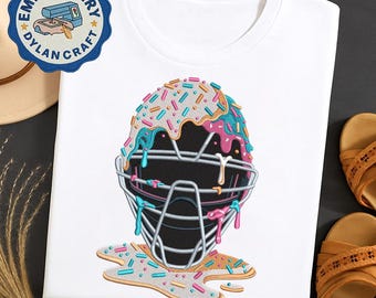 Diseño de bordado de máscara de receptor de béisbol con helado goteando, archivo de bordado a máquina de aficionado al béisbol con helado goteando, deportes de verano, descarga instantánea