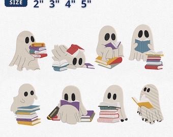 Ghost Reading Books Embroidery Bundle, Cute Halloween Bookworm Embroidery, Bookish Autumn Machine File, Book Lovers Gift, Instant Download