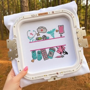 Diseño de bordado "Nurse Life Split", diseño de bordado a máquina con elementos médicos, diseño de bordado de enfermera de hospital, descarga instantánea