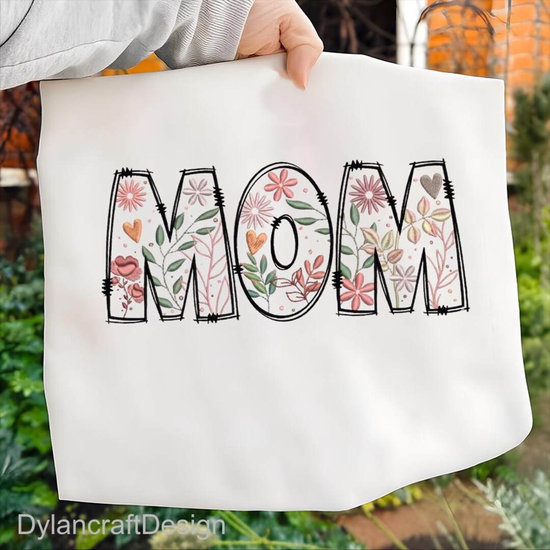 Mom Embroidered Frame Floral Mom Embroidery Design, Mom Embroidery Design, Mom We Love You to ...