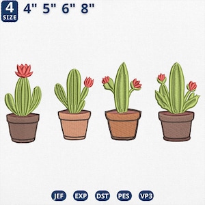 Cactus Embroidery Design, Desert Plants Pot Machine Embroidery File, Mexican Cactus Embroidery File, Succulent Plant Vase, Instant Download