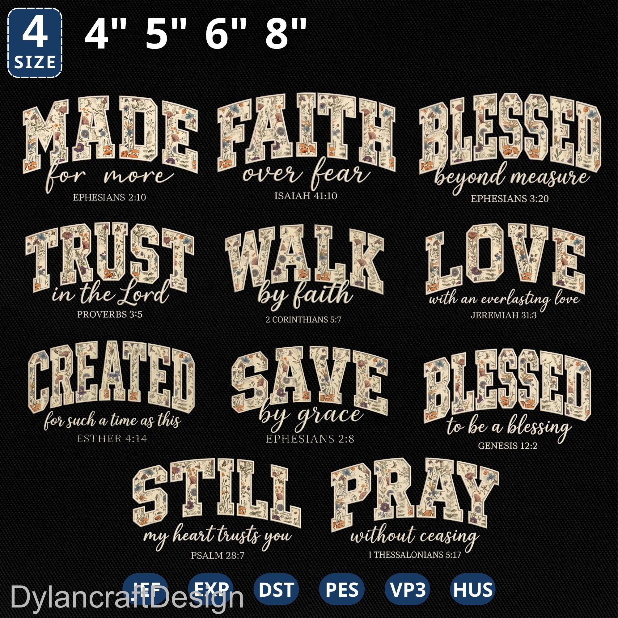 Christian Bible Verse Appliqué Embroidery Bundle, Inspirational Quote Embroidery Pattern, Religious Faith Machine File, Instant Download