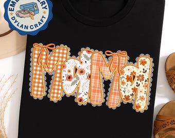 Mama Preppy Floral Fall Applique Design, Mama Fall Lace Bow Embroidery File, Ditsy Floral Fall Machine File, Pumpkin Lace, Instant Download