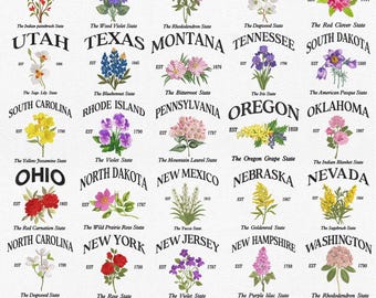 50 USA State Flowers Embroidery Design, 50 USA States Official Flowers Embroidery File, Flower State Bundle Pes Dst File, Instant Download