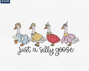 Just A Silly Goose Embroidery Design, Silly Gangster Goose Design, Duck Family Machine File, Cute Geese, Duck Lover, Instant Download
