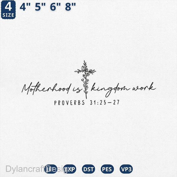 Motherhood Is Kingdom Work borduurontwerp, retro christelijke moeder machinebestand, religieuze moeder borduurwerk, Moederdag Pes, Instant Download