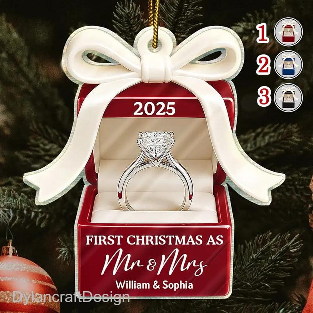 Personalized Engagement Ring Box Ornament, 2D Flat
