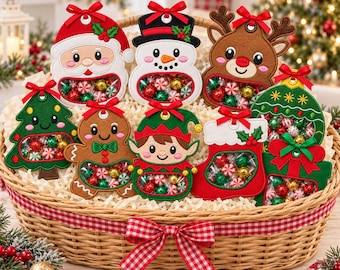 Peekaboo Christmas Treat Bag ITH Embroidery Bundle, Cute Santa Snowman Candy Pouch Embroidery, Holiday Gift Machine File, Instant Download