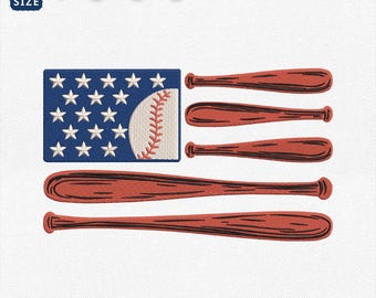 Patriotic Baseball Bat Flag Embroidery Design, American Flag Baseball Machine File, 4th Of July Embroidery, Sports Mom, Instant Download