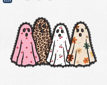 Lace Ghosts Applique Embroidery Design, Scalloped Edge Ghost Gang Machine File, Spooky Boo Squad Sibling Fall Design, Instant Download