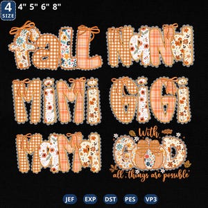 6 diseños de apliques florales otoñales de estilo preppy, patrón de bordado de lazo de encaje otoñal para mamá, paquete floral otoñal con ditsy, diseño de encaje de calabaza, descarga instantánea