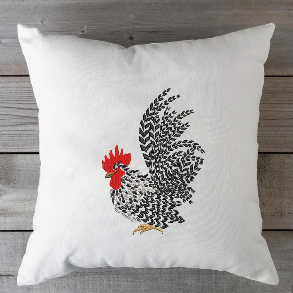 モダンな雄鶏の刺繍デザイン、芸術的な羽根模様の鶏のミシン用ファイル