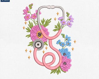 Floral Stethoscope Embroidery Design, Floral Nurse Embroidery Design, Stethoscope Embroidery Design, Nurse Machine Digital, Instant Download